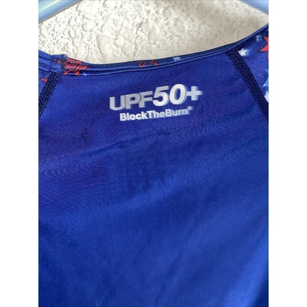 Speedo swim shirt Long Sleeve Rash Guard Blue UPF M USA Stars 4th patriotic